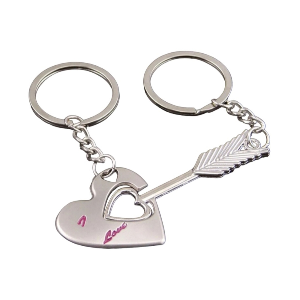 Couples Gift Set Silver Heart & Arrow I Love You Keychains Keyrings Gift